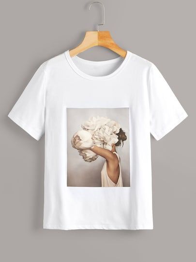 Figure And Floral Print T-Shirt| NL - teejabs Figure And Floral Print T ...