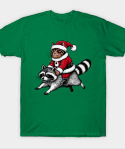 Santa Cat on A Raccoon T-Shirt